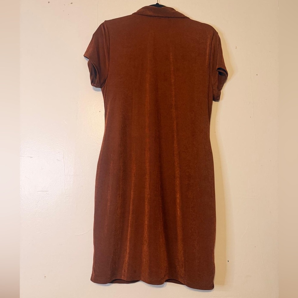 Fashion Nova Rust Ruched Midi Dress - Picture 2 of 5